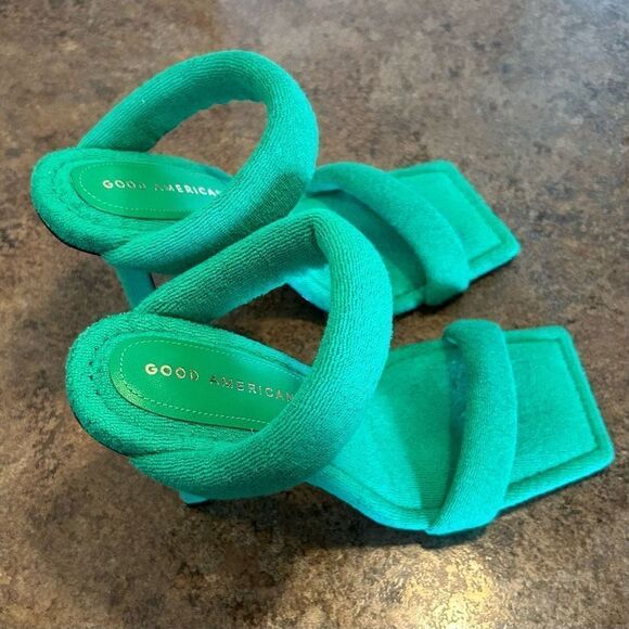 NWT Size 10 Good American Green Terry Cloth Heels - Picture 5 of 12